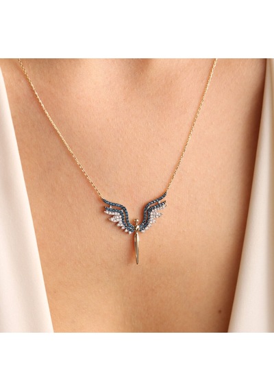 14 Ayar Altın Angel Kolye Blue Topaz