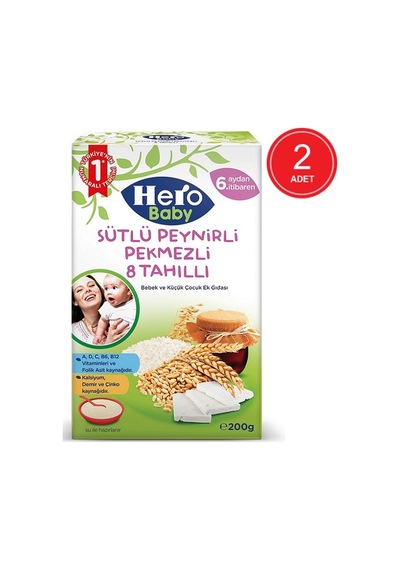 Hero Baby Sütlü 8 Tahıllı Peynirli Pekmezli 6+ Ay Kaşık Maması 2 x 200 G