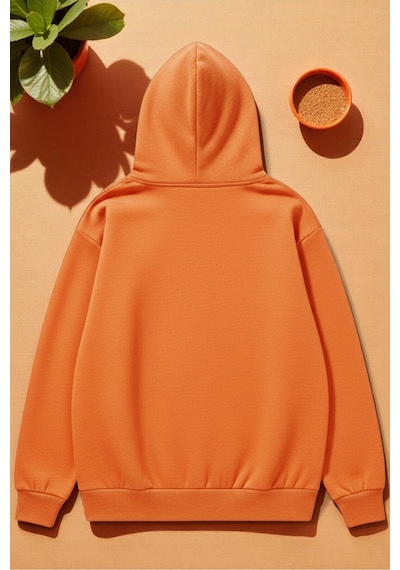 Uyguntarz Unisex Red Mon Cheri Baskılı Kapüşonlu Sweatshirt Turuncu