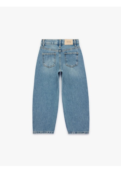 Koton Pamuklu Cepli Mom Fit Denim Pantolon Orta İndigo 6skg40032ad İndigo