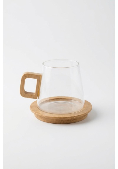Makri Home Bambu Kulplu Ve Altlıklı Cam Kupa 300 Ml Çok Renkli