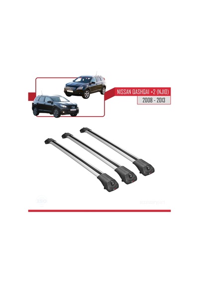 Nisssan Qashqai +2 Nj10 2008-2013 Arası İle Uyumlu Ace-1 Ara Atkı Tavan Barı Gri 3 Adet Bar