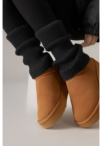 Ozzy Socks Tozluk Triko Örgü Leg Warmer Ayak Isıtıcı Siyah Siyah
