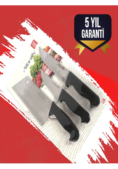 Satırlı Bıçak Seti 3'lü Siyah