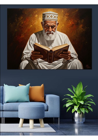 Ahşap Tablo Kutsal Kitap Okuyan Sakallı Alim