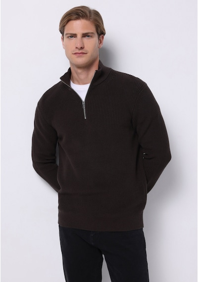 Colin's Colins Regular Fit High Neck Jakarlı Erkek Kahverengi Kazak Cl1076440 Q1.v2 Brw Kahverengi