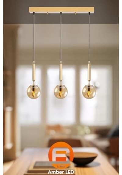 Tr Camlı 3'lü Sıralı Sarkıt Parlak Gold Salon Ve Antre Avizesi, Altın-11466 Diğer