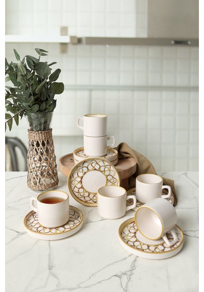 Keramika Worn Gold Stackable Çay Takımı 12 Parça 6 Kişilik