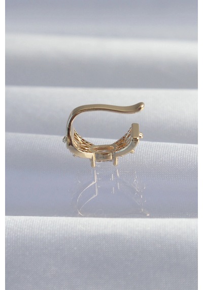 Pirinç Gold Renk Zirkon Taş Kaplama Earcuff Küpe 5886 Çok Renkli