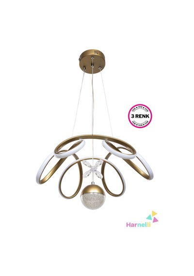3 Renk Yanabilen Şeker Camlı Modern Ledli Avize Gold Sarı