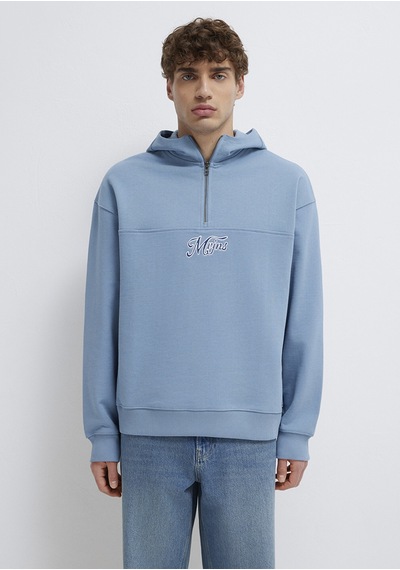 Mavi - Mvjns Nakışlı Yarı Fermuarlı Mavi Sweatshirt 0s10543-86998 Mavi