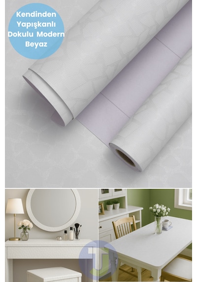 Technojet Kendinden Yapışkanlı Pvc Kaplama Folyosu 60x100cm Kendinden Desenli Beyaz