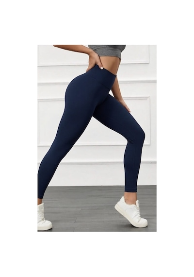 Mercan Kids & Butik Kadın Yüksek Bel Toparlayıcı Tayt Dikişsiz İç Göstermez Spor Taytı Lacivert