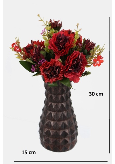 Yapay Çiçek Deposu Lüx Beton Vintage Vazoda Yapay Kasımpatı Tanzimi 30 Cm Bordo
