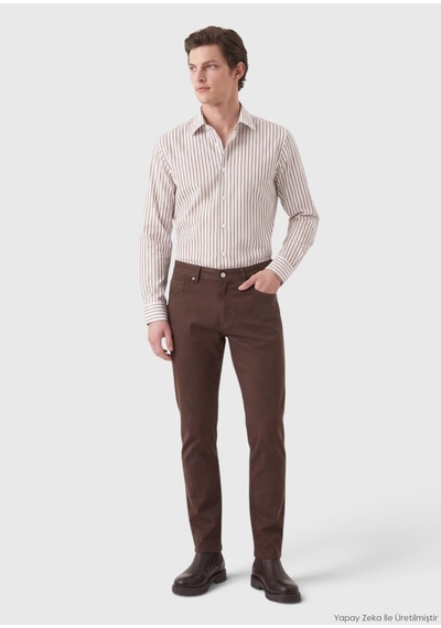 Ramsey Kahverengi Dokuma Regular Fit Casual Yün Karışımlı Pantolon kahverengi brown