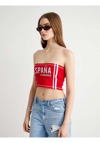 Koton Straplez Crop Top Baskılı Slim Fit Kırmızı 4sal30327ık Kırmızı