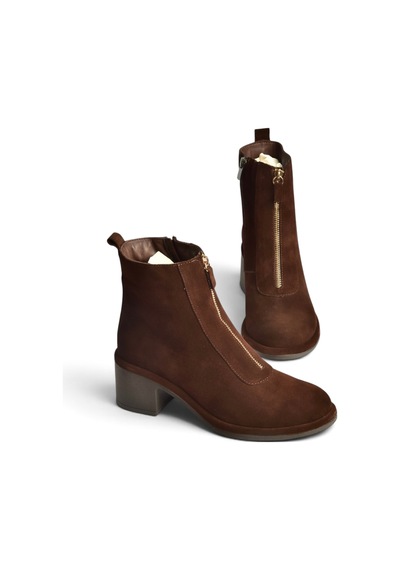 Fox Shoes Z555671002 Kahverengi Hakiki Deri Süet Kalın Topuklu Kadın Bot