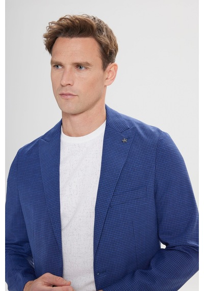 AC&Co / Altınyıldız Classics Erkek Slim Fit Dar Kesim Desenli Kırlangıç Yaka Ceket Lacivert