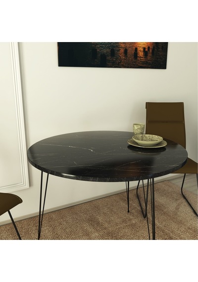 Pasific Home Sandalf Metal Ayaklı Yuvarlak Mutfak Masası Siyah Mermer