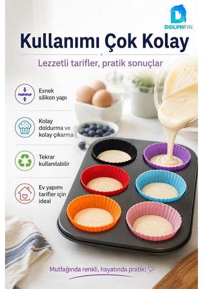 6 Lı Renkli Silikon Muffin Kalıbı Cupcake Kek Kalıbı Esnek Tekrar Kullanılabilir Muffin Kabı Çok renkli