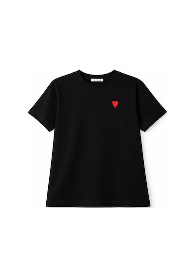 Mixray 2056 Kadın %100 Pamuk Kalp Nakışlı Bisiklet Yaka T-shirt Siyah Siyah