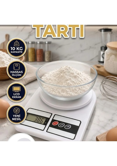 10 Kg Kapasiteli Dijital Mutfak Tartısı Lcd Ekranlı Kompakt Beyaz Tasarım Renkli