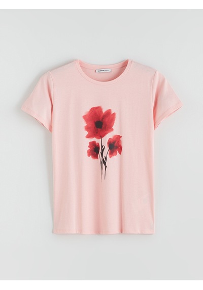 Lcwaıkıkı Classic Pembe Çiçekli %100 Pamuklu Kadın Tişört