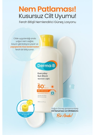 Yüz&vücut İçin, Hızlı Emilen, Cildi Nemle Rahatlatan Güneş Kremi Derma:b Everyday Sun Block Spf50+