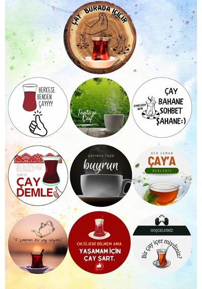 10 Lu Yuvarlak Ahşap Cafe Çay Tablo Seti, Çay Ocağı, Mutfak Ve Ev Duvar Dekorasyonu