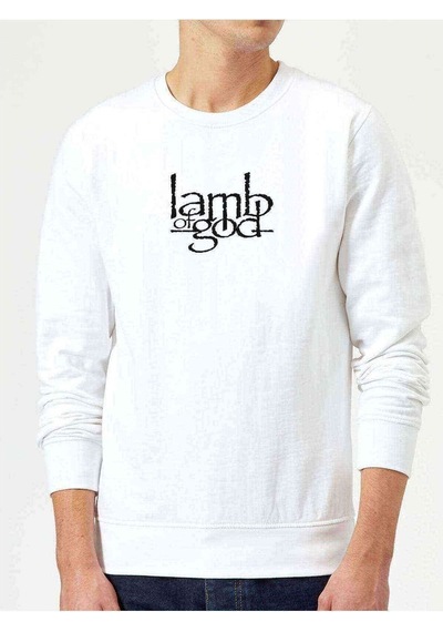 Lamb Of God Logo Baskılı Beyaz Erkek Örme Sweatshirt