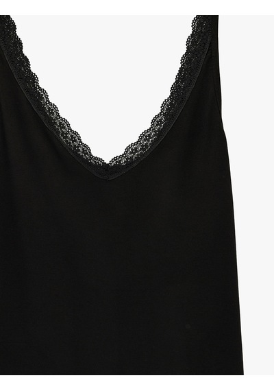 Koton V Yaka Dantel Detaylı Viskon Askılı Pijama Üstü Siyah 6slk90009mk Siyah