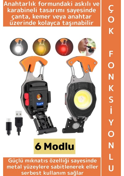 Wintoup Outdoor Piknik 6 Aydınlatma Modlu 500 Lümen Güçlü Işık Çok Fonksiyonlu Şık Anahtarlık Kamp Lambası Çok Renkli