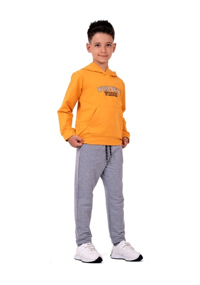 Mnk Baby & Kids Worldwide Winner Nakış Kanguru Cepli Kapüşonlu Çocuk Eşofman Mnk10073 Sari