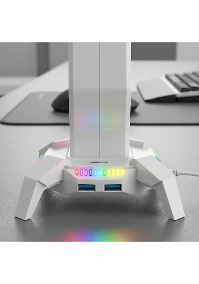 Rampage Rm-h27 Igrıs Kulaklık İçin Stand Rgb Işıklı 3 Usb 1 Type-c Bey