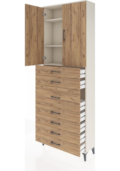Arges Dolap 3 Raflı 7 Çekmeceli 2 Kapaklı 88x30x243 Aytaşı-çam Aytaşı