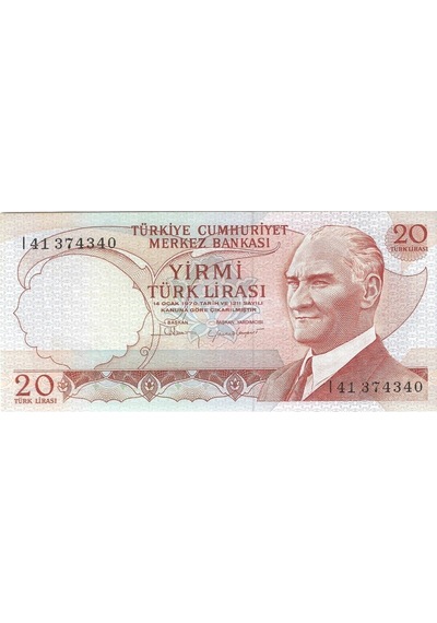 6. Emisyon 20 Türk Lirası I Harfi Yerli Kağıt Para Çil Unc Koleksiyon Para
