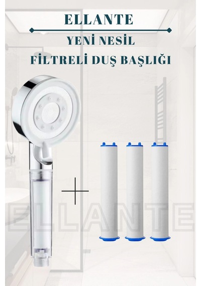 Filtreli Arıtmalı Masajlı Çok Fonksiyonlu Krom Beyaz Elit Duş Başlığı + 3 Adet Filtre Çok Renkli