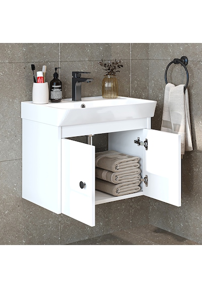 Ada Lavabolu Mat Suntalam Banyo Alt Dolabı 60 Cm Beyaz Mat Beyaz