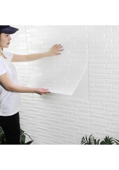 Beyaz Opak Kendinden Yapışkanlı 10 Adet 3D Duvar Kağıdı Paneli