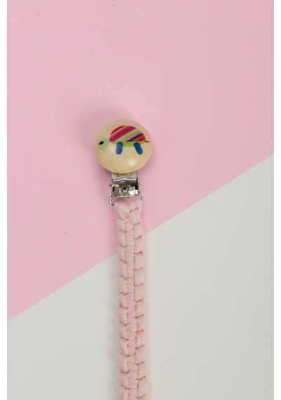 E&f Store El Örmesi Doğal Ahşap Emzik Askısı - Kaplumbağa - Pembe