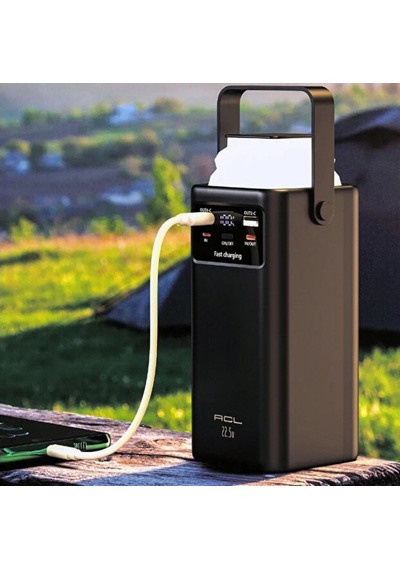 30.000mah Powerbank , 22.5w Hızlı Şarjlı, Lcd Göstergeli, Dahili Kablolu Taşınabilir Şarj Cihazı-1664 Siyah