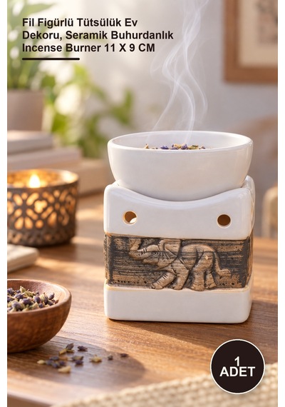 1 Adet Seramik Filli Buhurdanlık Fil Figürlü Tütsülük Ev Dekoru, Seramik Buhurdanlık Incense Burner 11 X 9 Cm Sarı