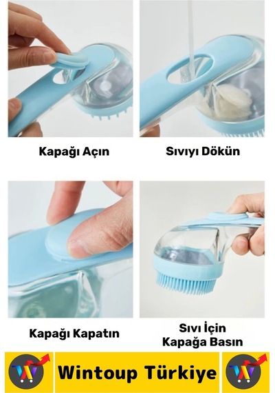 Ergonomik Kedi Köpek Banyo Temizlik Masaj Etkili Zararsız Silikon Sıvı Hazneli Evcil Hayvan Tarağı