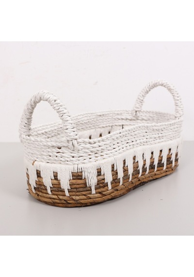 Bodrum 40x20x20 Cm. Doğal Abaka El Yapımı Oval Sepet Bej