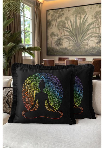 Chakra Enerjisi Saçaklı Yastık Kılıfı - Meditasyon Temalı Bohem Siyah Püsküllü Kırlent Kılıfı Sisli Limon Sarısı Chakra Enerjisi Saçaklı Yastık Kılıfı - Meditasyon Temalı Bohem Siyah Püsküllü Kırlent Kılıfı Sisli Limon Sarısı