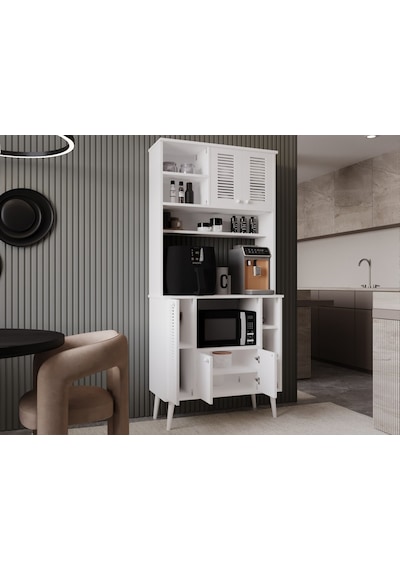 Kahve Köşesi 90 Cm %100 Mdf Panjur Kapak Çok Amaçlı Dolap Beyaz