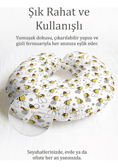 Sevimli Arı Desenli Pamuklu Boyun Yastığı - Çocuk & Yetişkin Sarı Beyaz Seyahat Yastığı Çok Renkli
