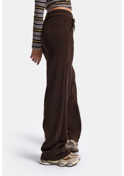Kadın Acı Kahve W6-81 Flare Fit İnce Fitilli Esnek Velvet Kadife Kumaş Pantolon Acı Kahverengi