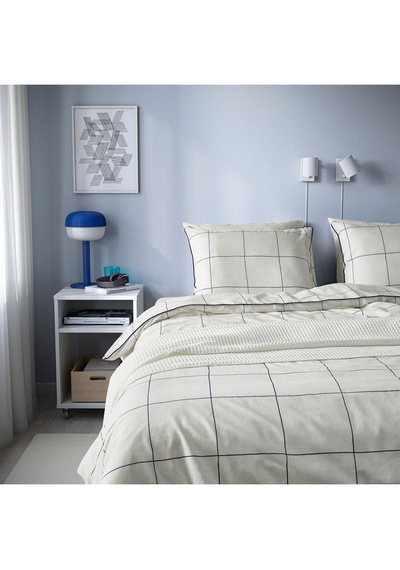 Ikea Bredvecklare Nevresim Seti Tek Kişilik 150 200 Cm Beyaz Mavi Kareli Desen Beyaz - Mavi