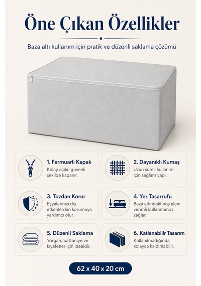 Hurç Baza Altı Fermuarlı Hurç Yorgan Kıyafet Saklama Organizer 1 Adet Gri